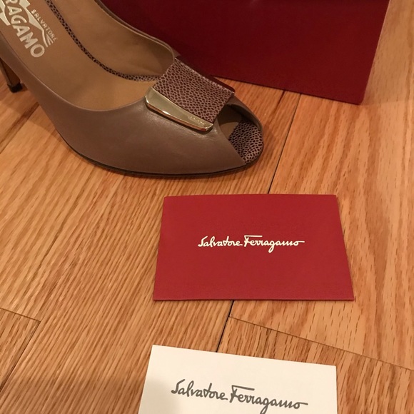 Ferragamo Bayan Elephant Calf Leather Pumps. 10B - Picture 6 of 8